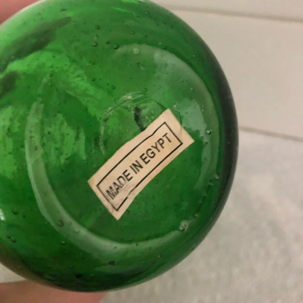 Hand Blown Green Two Handle Glass Vase - Made in Egypt